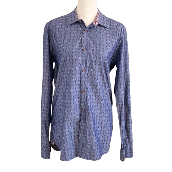 TED BAKER MEN'S BRILLAN SHIRT IN DENIM BLUE FLORAL PRINT - M (3) - Picture 1 of 9